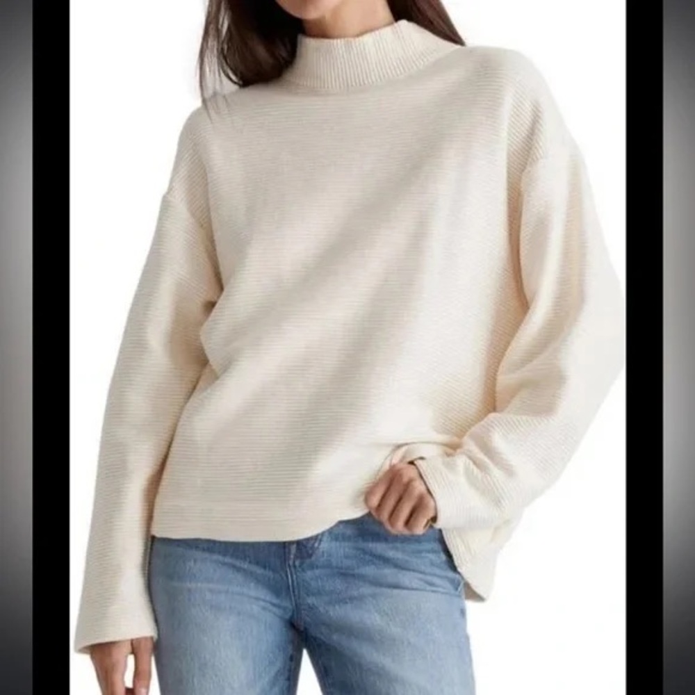 Madewell Cream Ribbed Funnel Neck Sweater